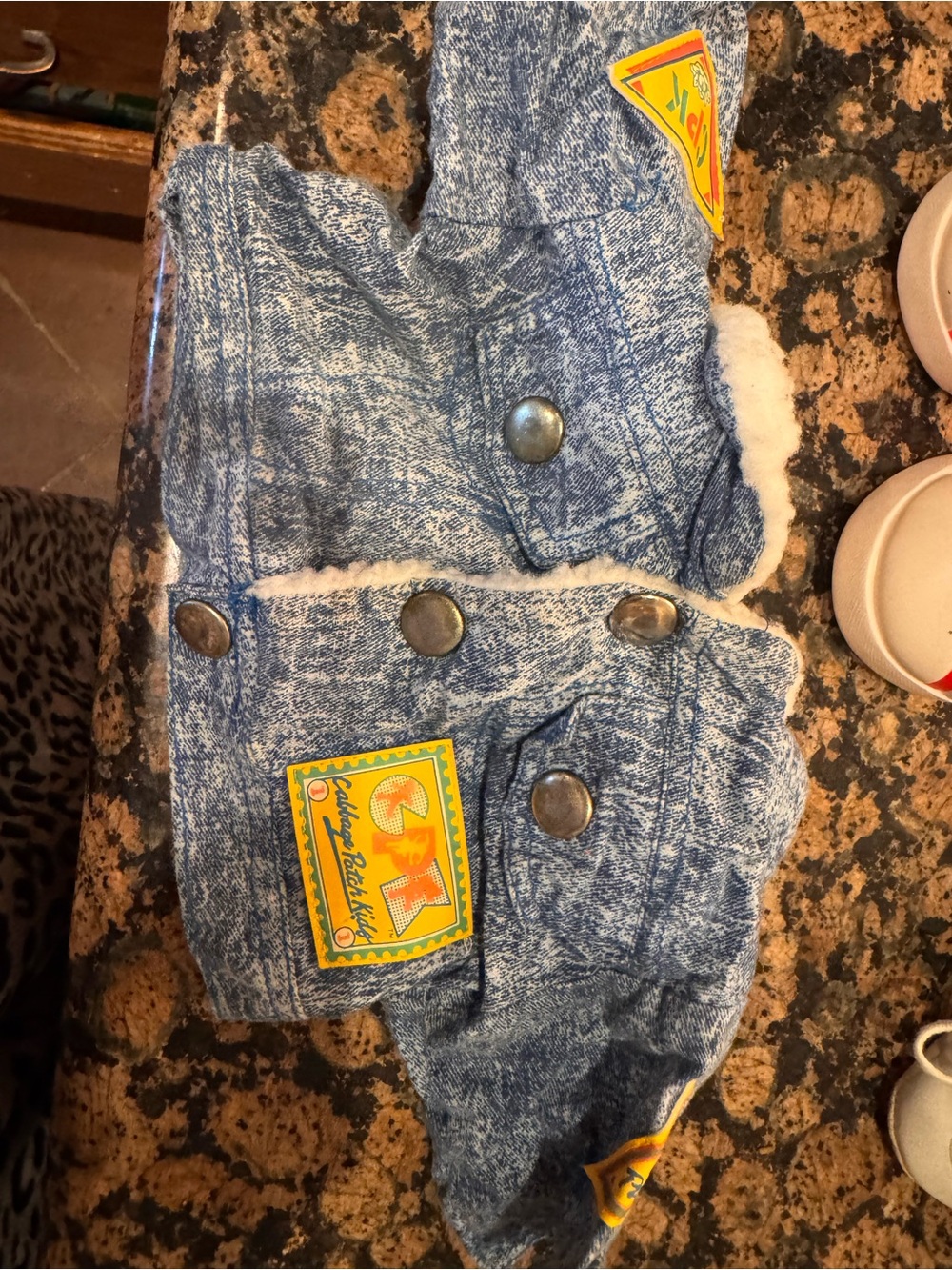 1989 CPK Acid Wash Denim Sherpa-Lined Vest with Patches